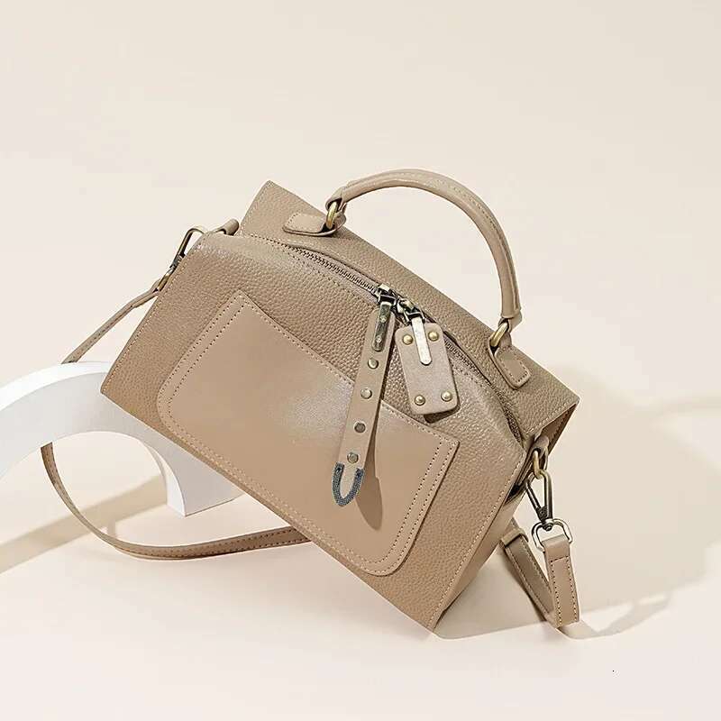 New Genuine Leather Women Handbag Female Versatile Boston Shoulder Casual Solid Color Lady Square Box Bag