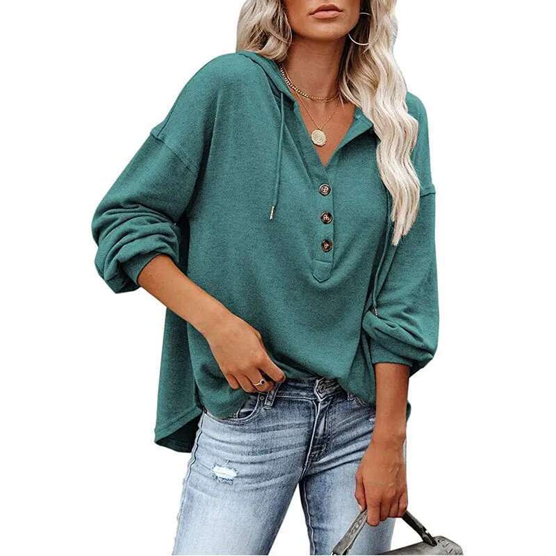 European and American loose V-neck long-sleeved hoodie women's sports hooded coat