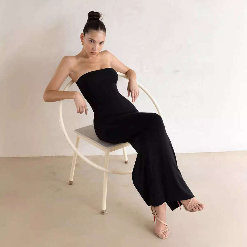 Women's European and American Ins sexy slim fit solid color strapless slit bag hip long style temperament dress wholesale 2025 new casual fashion