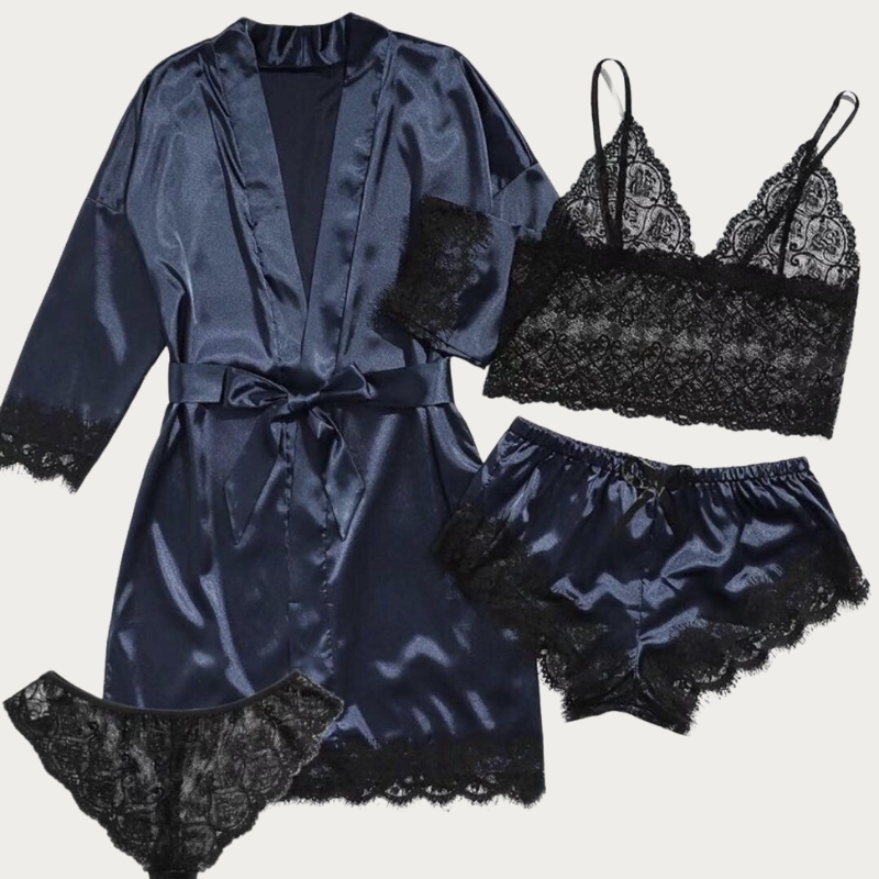 New European and American women's pajamas 4-piece set lace suspender pajamas women's summer set with pajamas and nightgowns