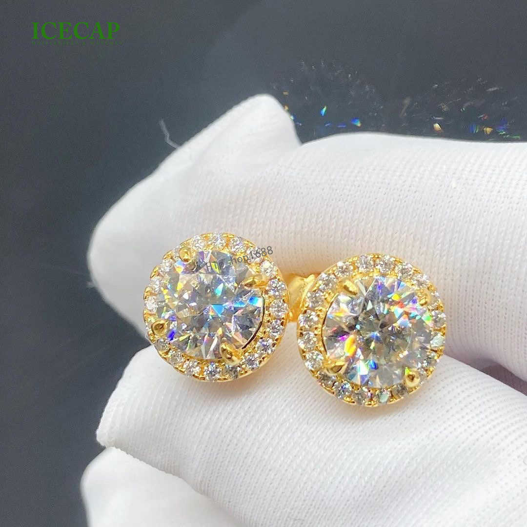 2023 New Design Exquisite Womens Stud Earrings 14k Silver Plated 1 Carat Round Yellow Color Moissanite Diamond Earrings
