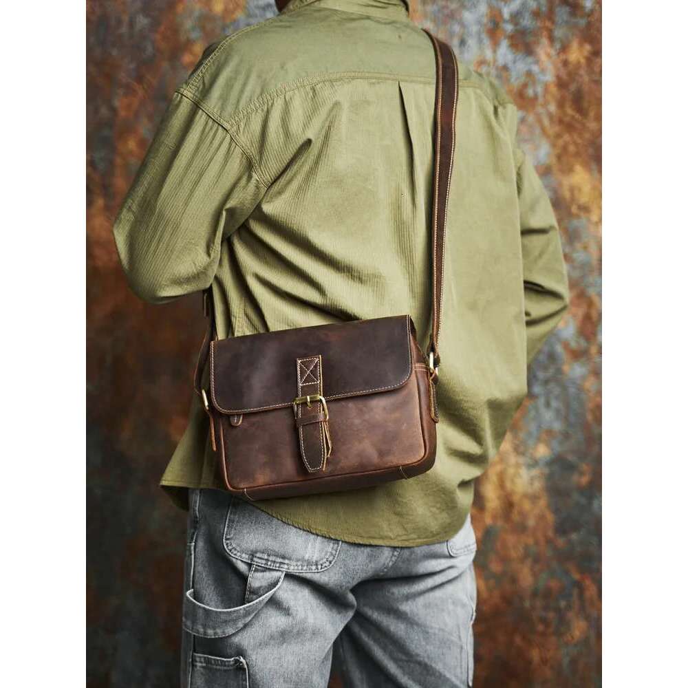 NASVA Genuine Leather Men's Shoulder Vintage Small Crossbody Casual Messenger Outdoor Sports Bag