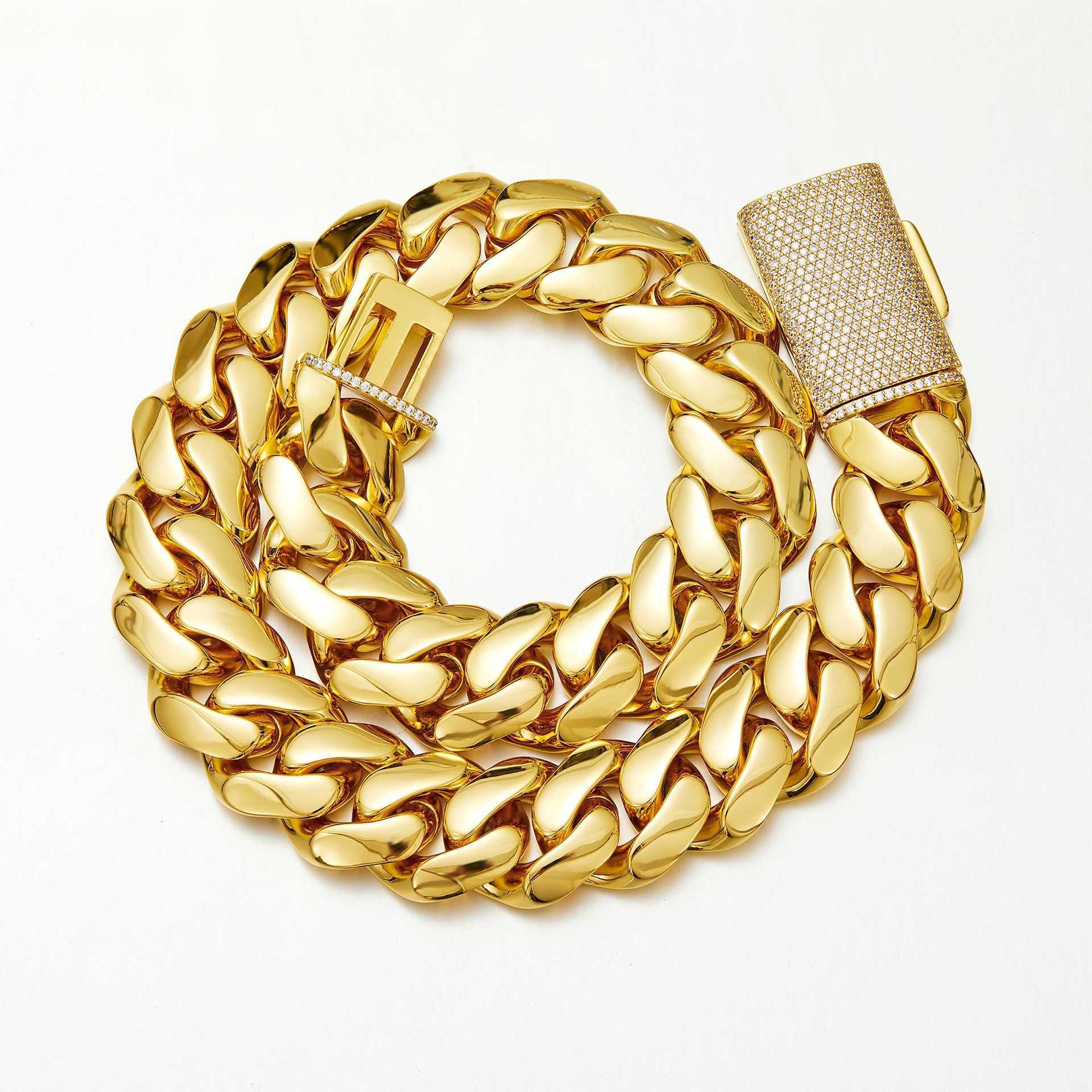 14mm-22mm Wide Chunky Hip Hop Bling Iced Out moissanite Bold Polishing Gold Miami Cuban Link Chain Bracelets for Men Rapper Jewelry