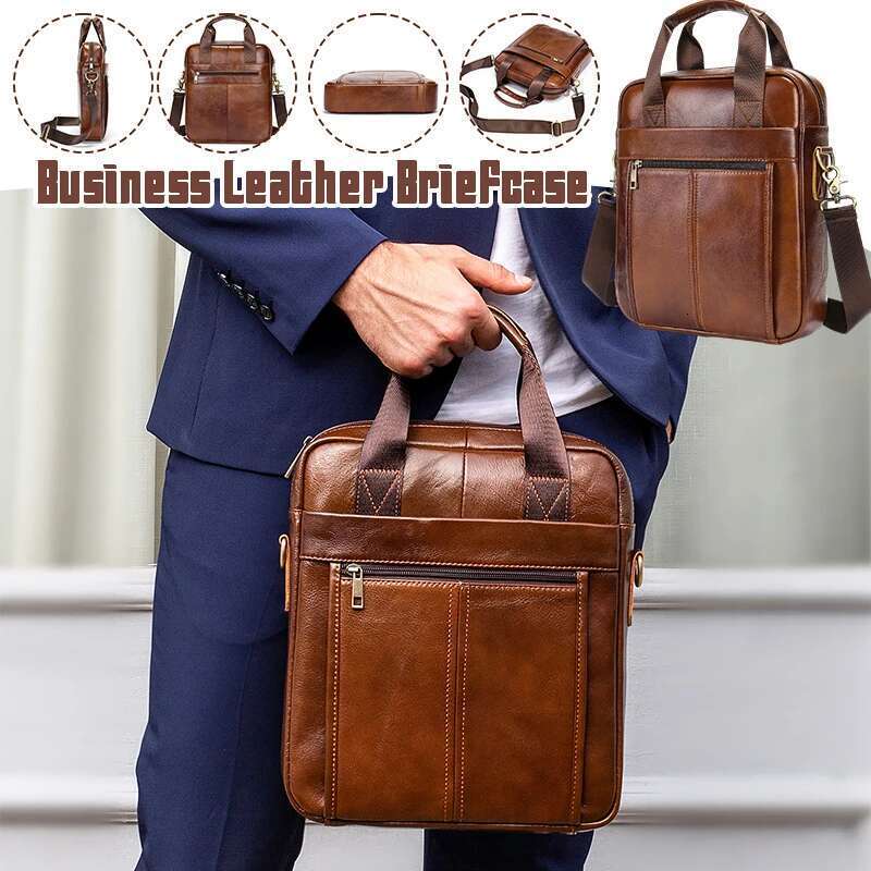 Genuine Leather Bags Crossbody Messenger Laptop Briefcase Handbag Men Vertical Single Shoulder Hand Bag