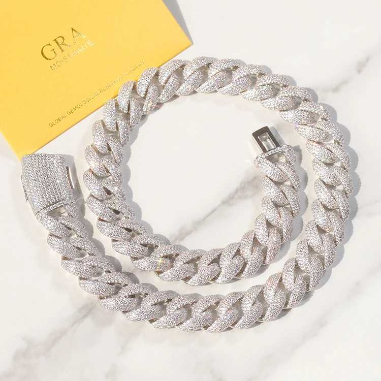 Heavy Silver 17mm 4rows Iced Out Moissanite Diamond 18k Gold Plated Cuban Chain Link for Hip Hop Jewelry