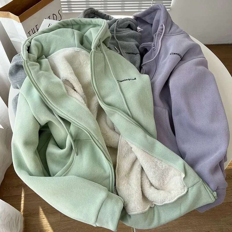 Cozy Fuzzy Hooded Jacket for Women Zip Up, Drawstring Long Sleeve, Solid Color Outerwear - Stylish, Versatile & Warm