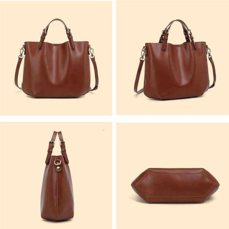 Hifashion Vintage Genuine Leather Bucket Tote Handbags For Women 2024 Trend Designer Simple Large Ladies Shoulder Crossbody Bags