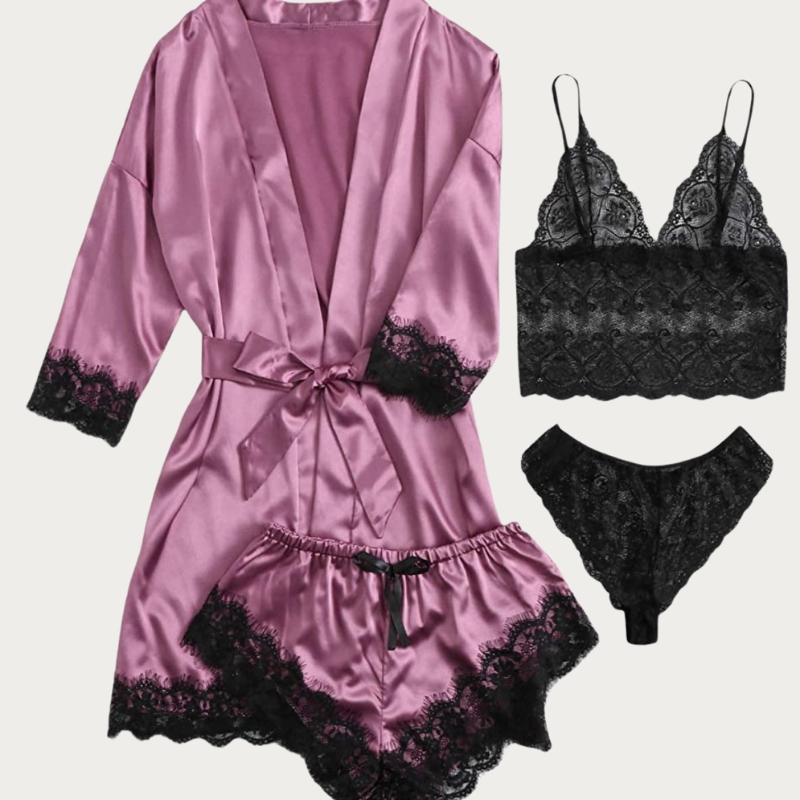 New European and American women's pajamas 4-piece set lace suspender pajamas women's summer set with pajamas and nightgowns