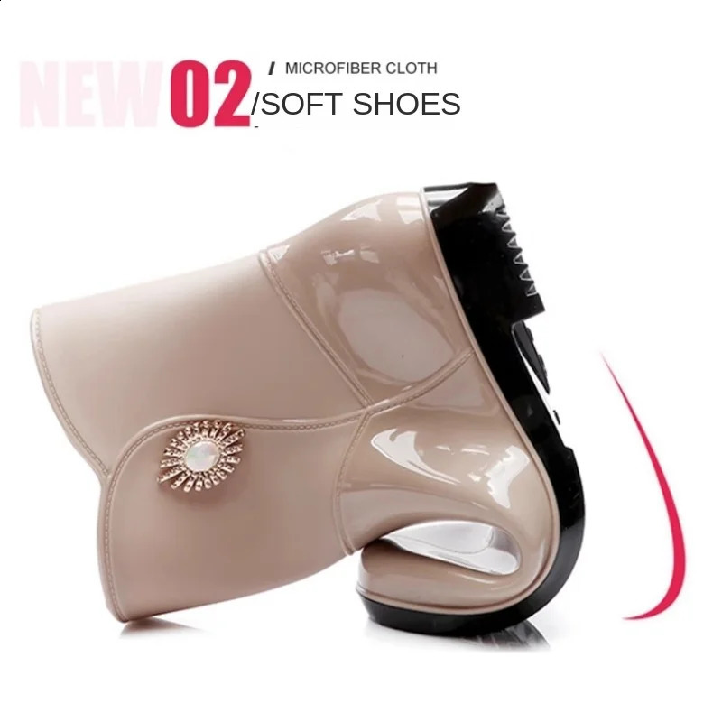 Rain boots womens boots fashionable outerwear waterproof non slip kitchen work rubber shoes cotton warm calcium water shoes 250213