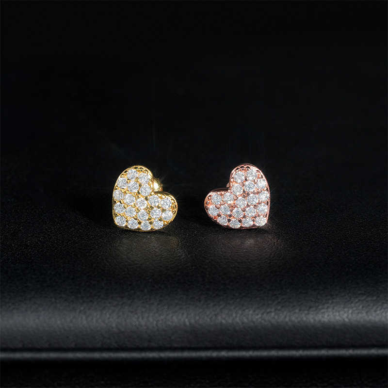 2024 new moissanite earrings s925 silver creative heart-shaped hip-hop earrings accessories