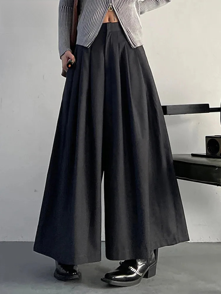 Gray Pleated Zipper Casual Wide Leg Pants High Waist New Loose Fit Trousers Women Fashion Tide Spring Autumn 2025 30A1716