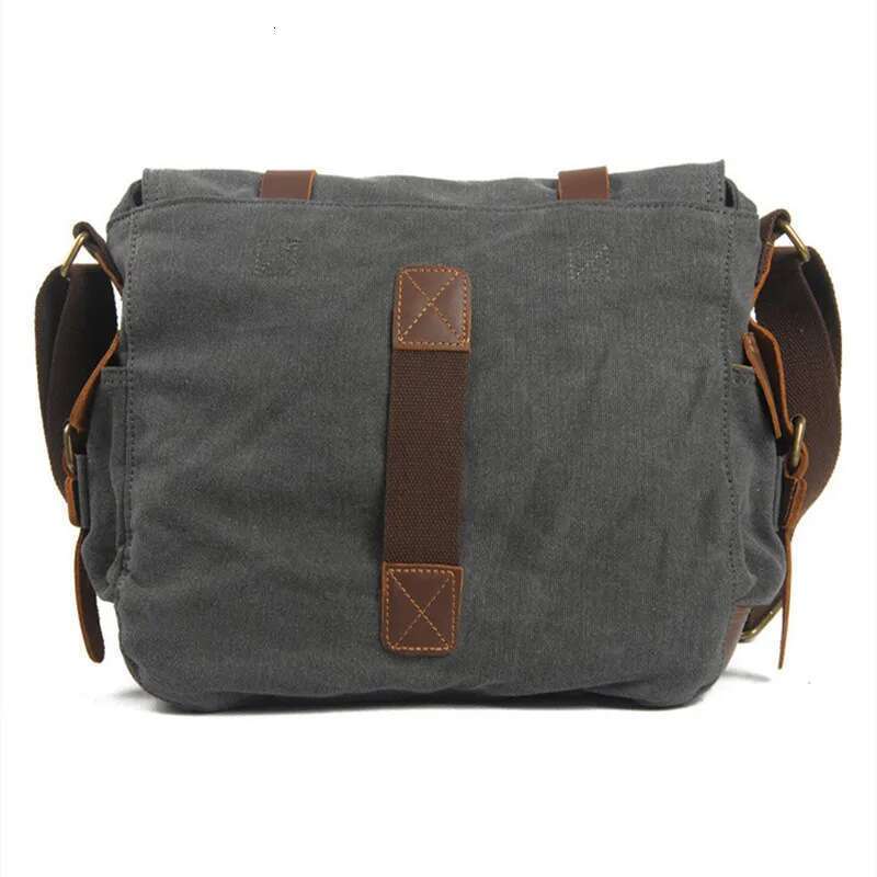 MUCHUAN Fashion Vintage Leather Canvas Men's Messenger Cotton Multi-Pocket Crossbody Bag Men Shoulder Casual Travel Handbag