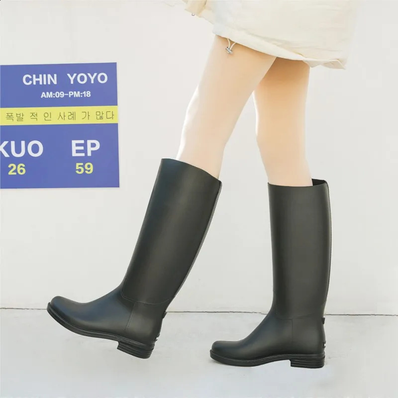 Summer Pvc Black Rain Boots Fashion Adult Rain Shoes High Non-slip Square Heel Water Shoes Wear-resistant Waterproof Rainboots 250213