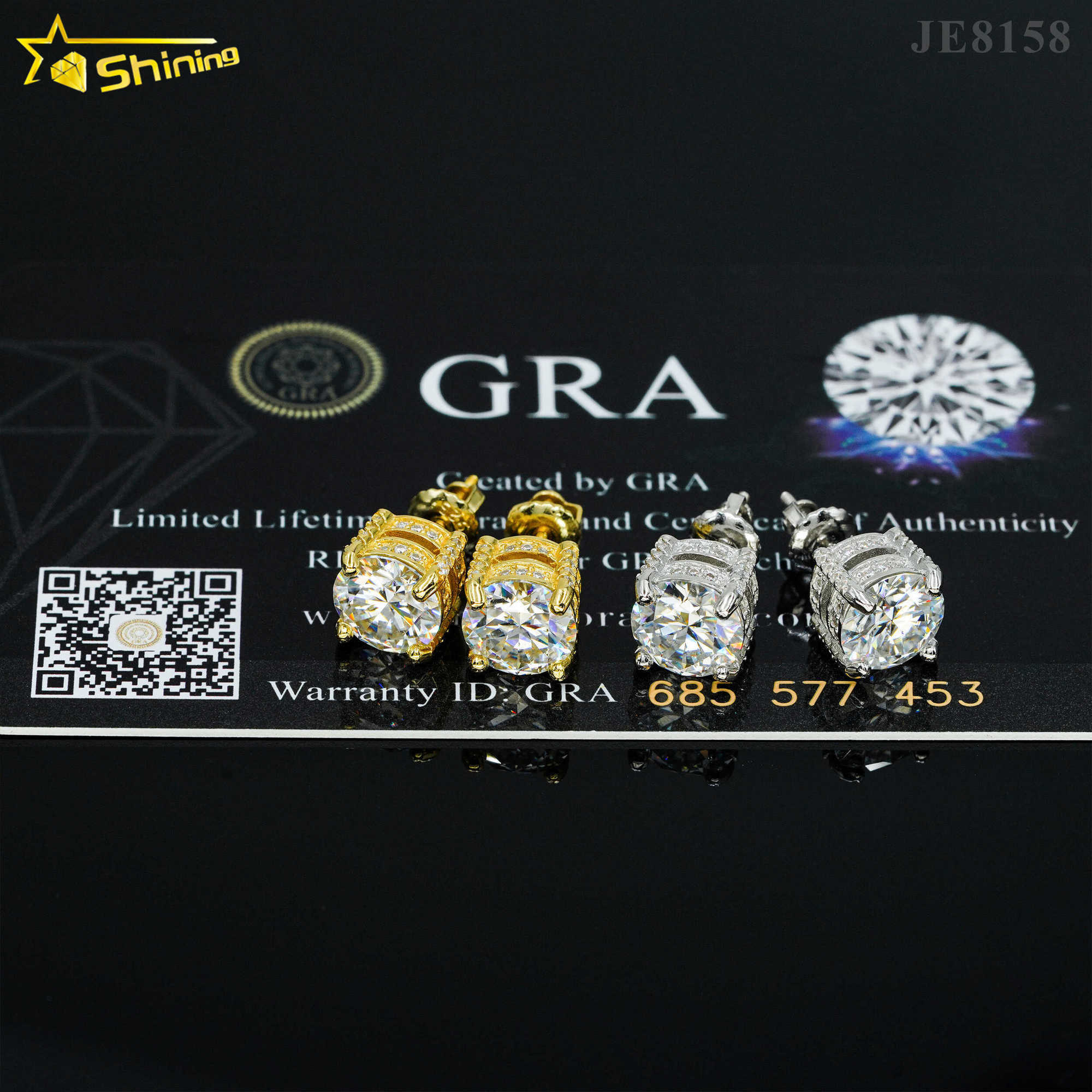 New arrival moissanite earrings 18k gold plated silver jewelry full round side stones screw back stud earrings