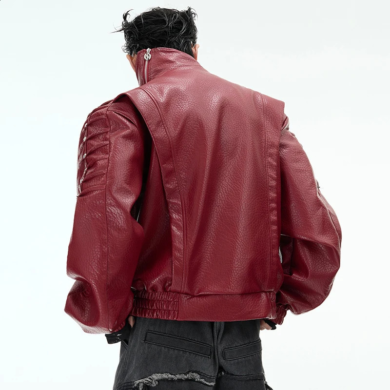 LUZHEN Asymmetric Slant Zipper Placket Wave Shoulder Stand Neck Leather Jacket Mens Original Street Coat LZ8424 250214