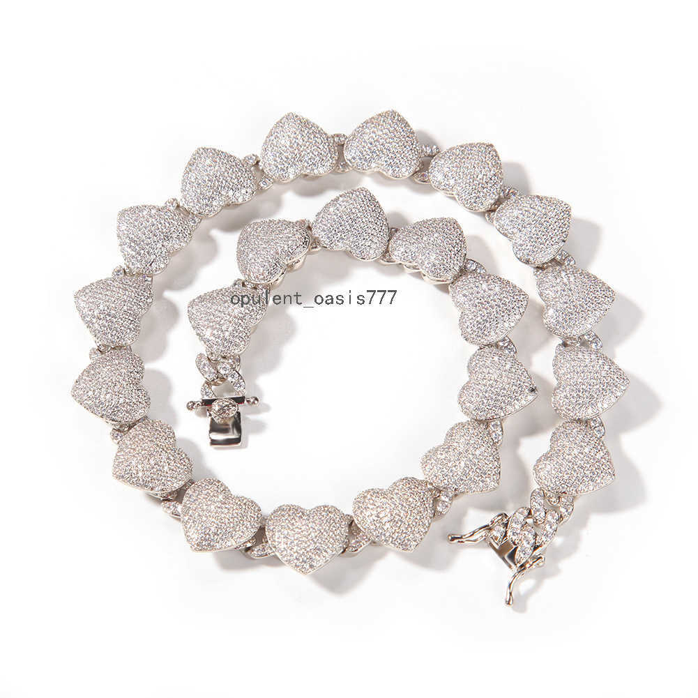 Mens Hip Hop15mm Heart Cuban Bracelet Heart Cuban moissanite Link Necklaces Chains Bling Iced moissanite 18K Gold Silver Plated