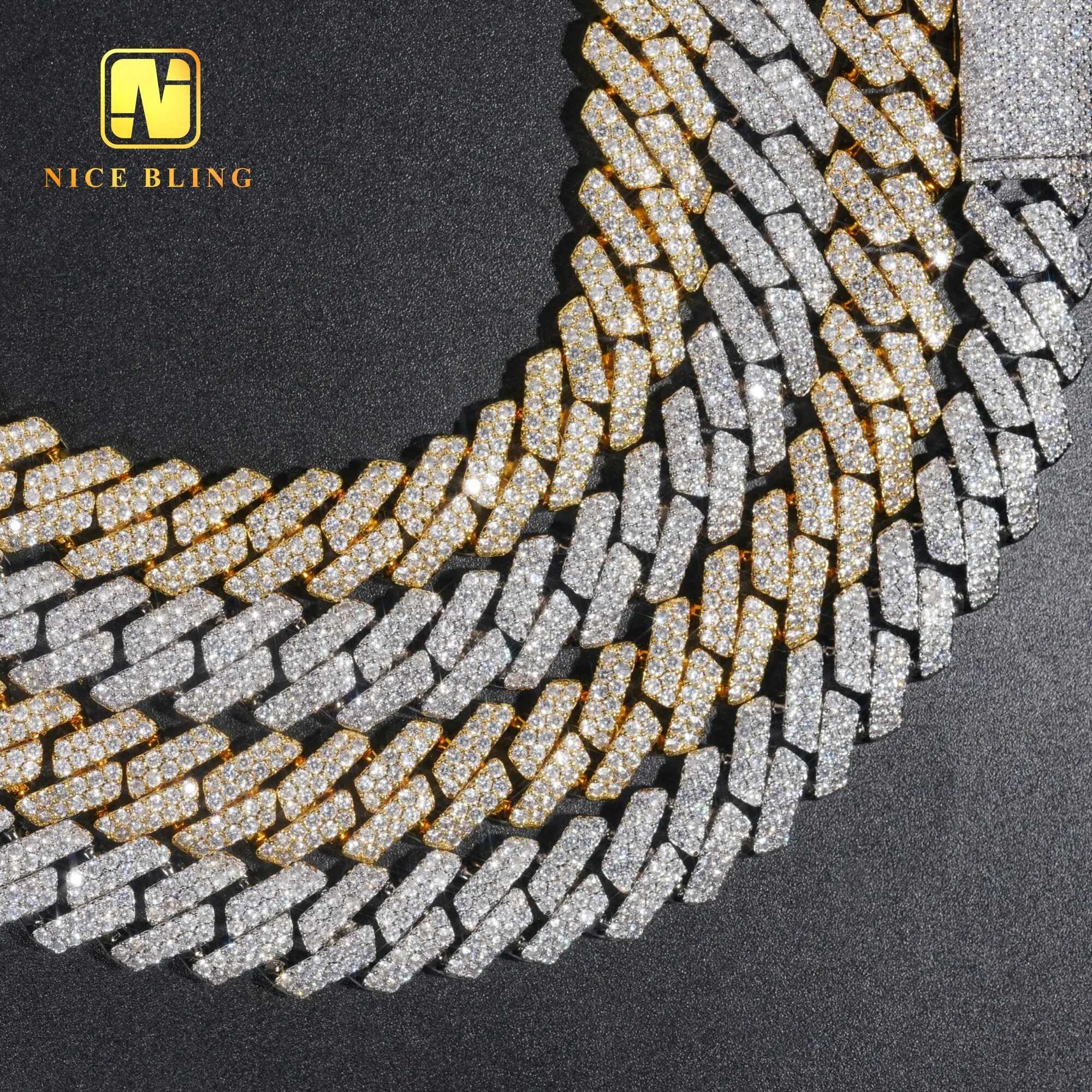 13mm Iced Out Cuban Link Chains 2 Rows Prong Setting Wholesale Brass Cuban Necklaces Hip Hop Rappers Cubic Zirconia Necklace