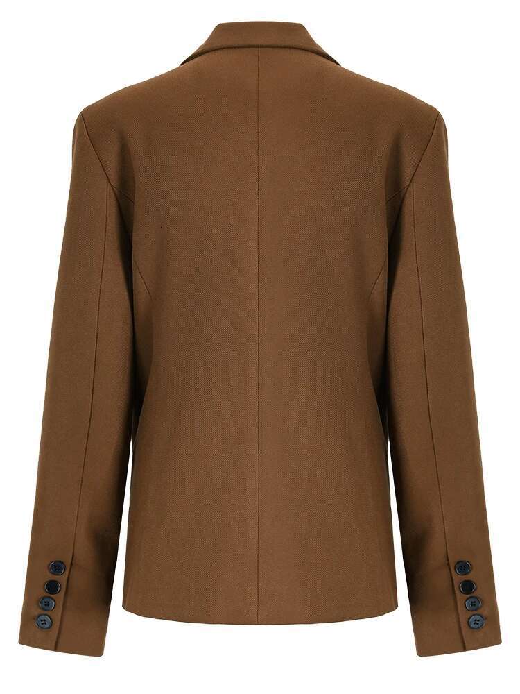 Brown Pleated Hem Irregular Elegant Blazer Women New Lapel Long Sleeve Jacket Fashion Tide Spring Autumn 2025 7Ab1120