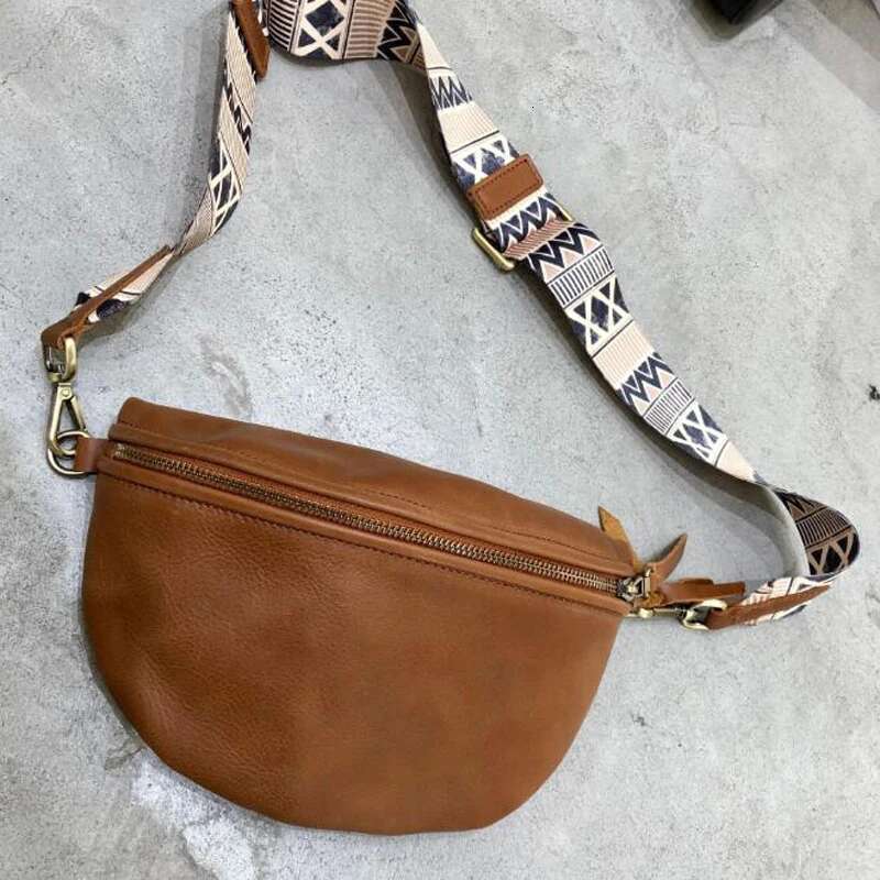 Genuine Leather Crossbody Women Half Round Wide Strap Messenger Cowhide Handbags Shoulder Bag