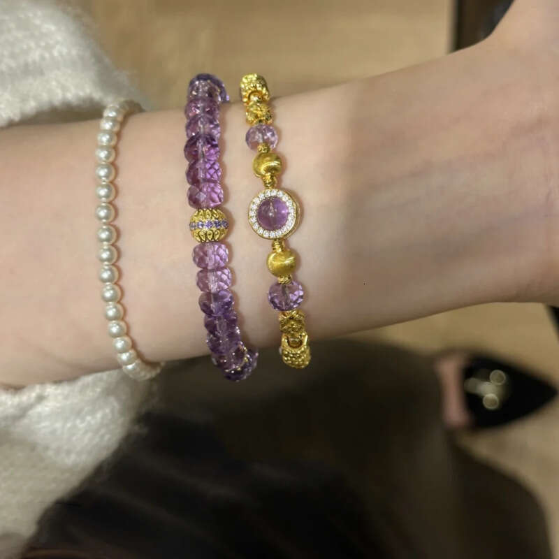 French style luxury natural amethyst wrapped bead designer bracelet high-end fashionable temperament plated with gold Wedding Gift Party Good designer