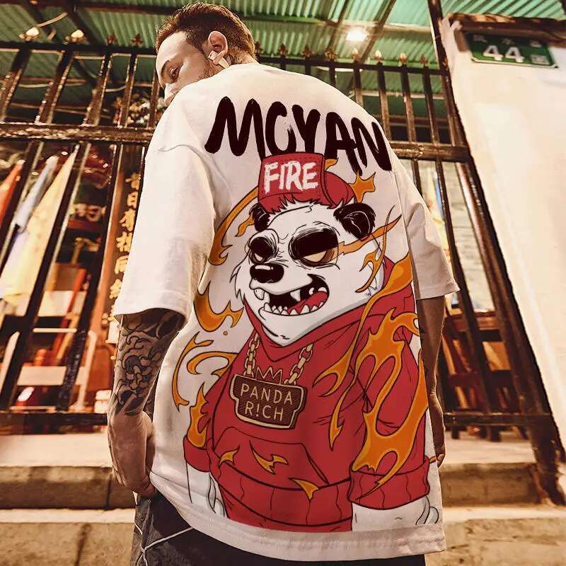 Summer Men's Cotton T-Shirt Funny Panda Print Cartoon Short Sleeve Tops O-Neck Tee Y2k 2023 Anime Casual Oversized T Shirt 8Xl