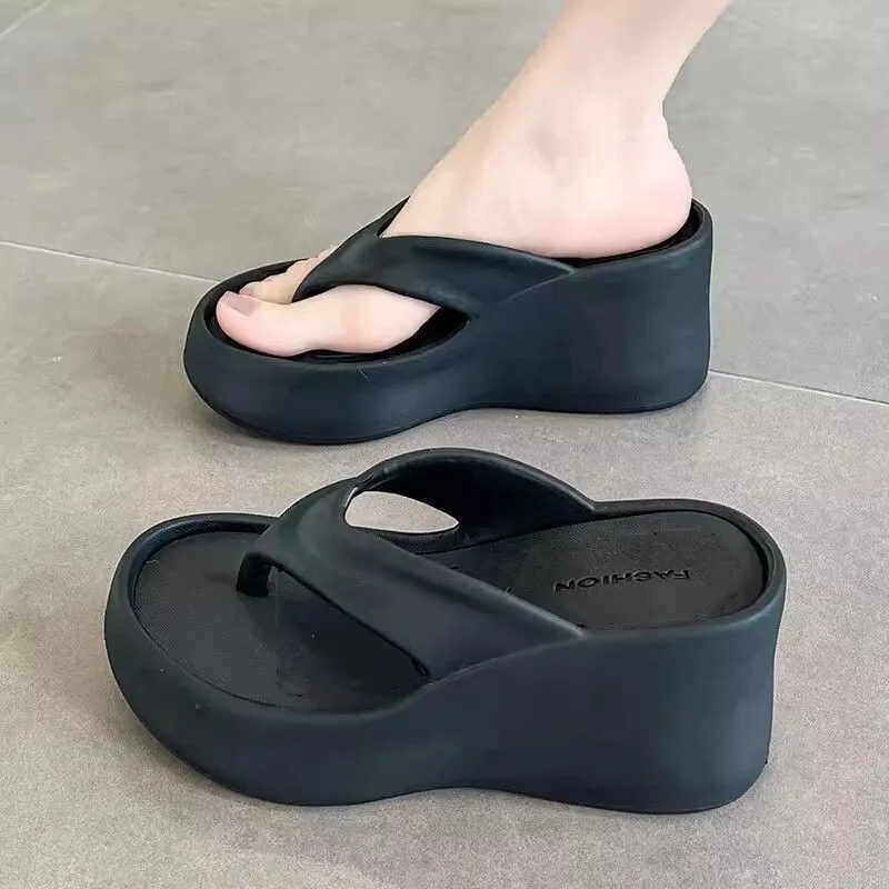 New Designer 6CM Women's High Heel Slippers Fashion Street Skateboarding Outdoor Flip Cover Lightweight EVA Comfortable Height Increasing Shoes z