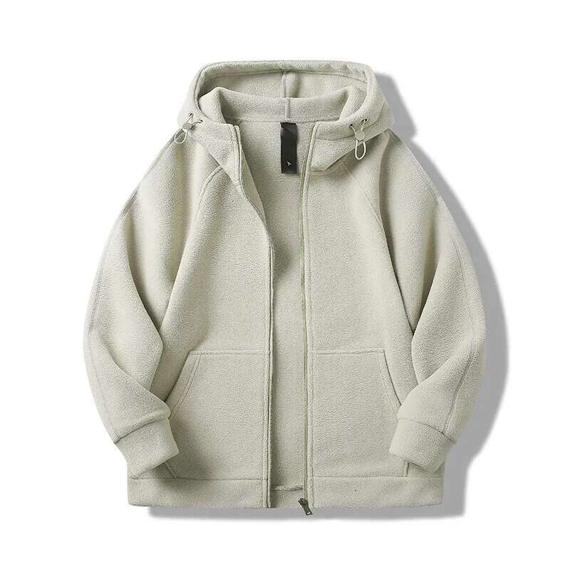 Men's Clothing Spring Autumn Solid Color Pockets Zipper Hooded Cardigan Lantern Long Sleeve Coats Casual England Style Tops