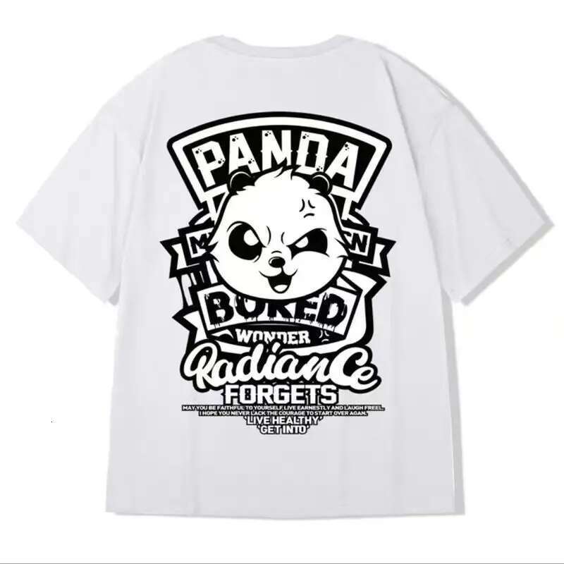 Summer Men's Cotton T-Shirt Funny Panda Print Cartoon Short Sleeve Tops O-Neck Tee Y2k 2023 Anime Casual Oversized T Shirt 8Xl