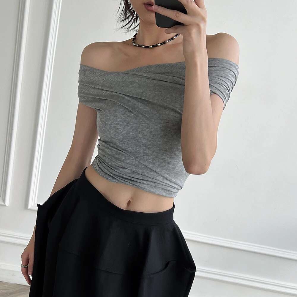 2024 Spring / Summer New Women's T-Shirt Y2k Stereo Rotary Cut Multi-Wear Modal Stretch Slim Sexy One-Shoulder Sleeveless Top