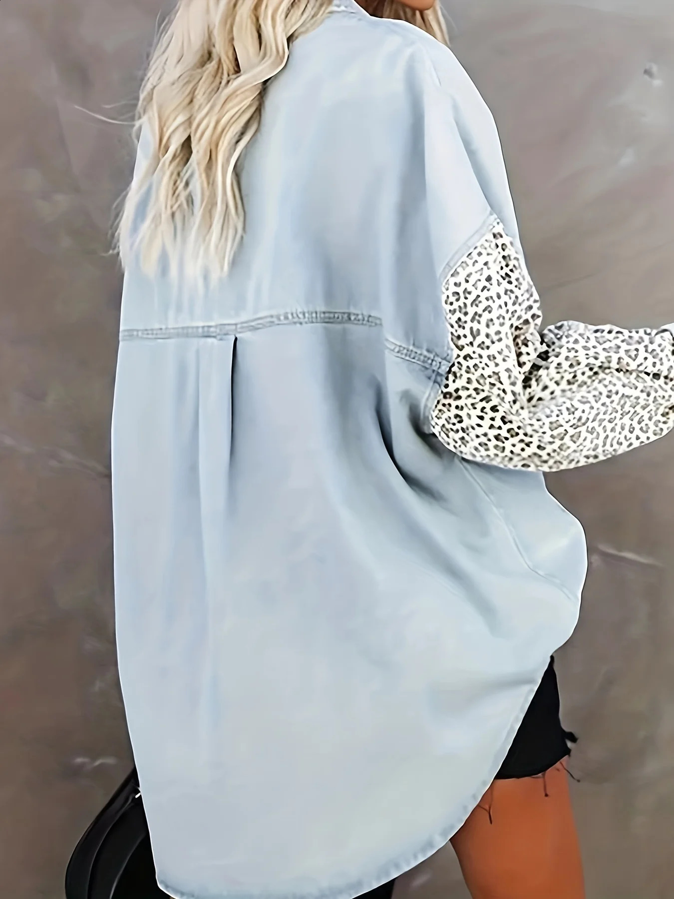 Plus size European and American shirt jacket long sleeved pocket leopard print lapel cardigan top 250210