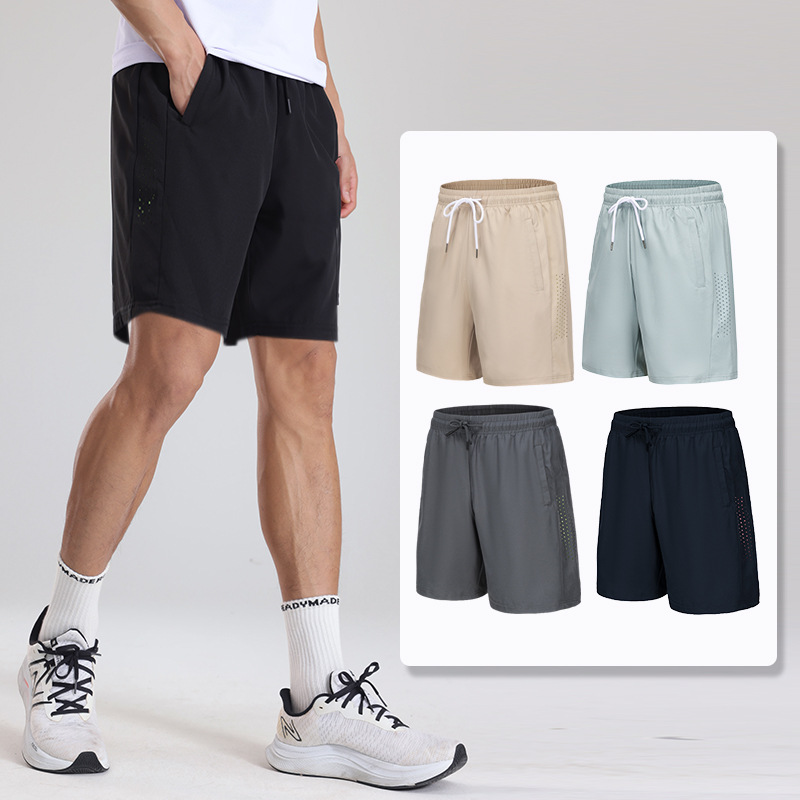 Men's fitness sports shorts summer ice silk thin big size running speed dry 5 points outside wear casual pants