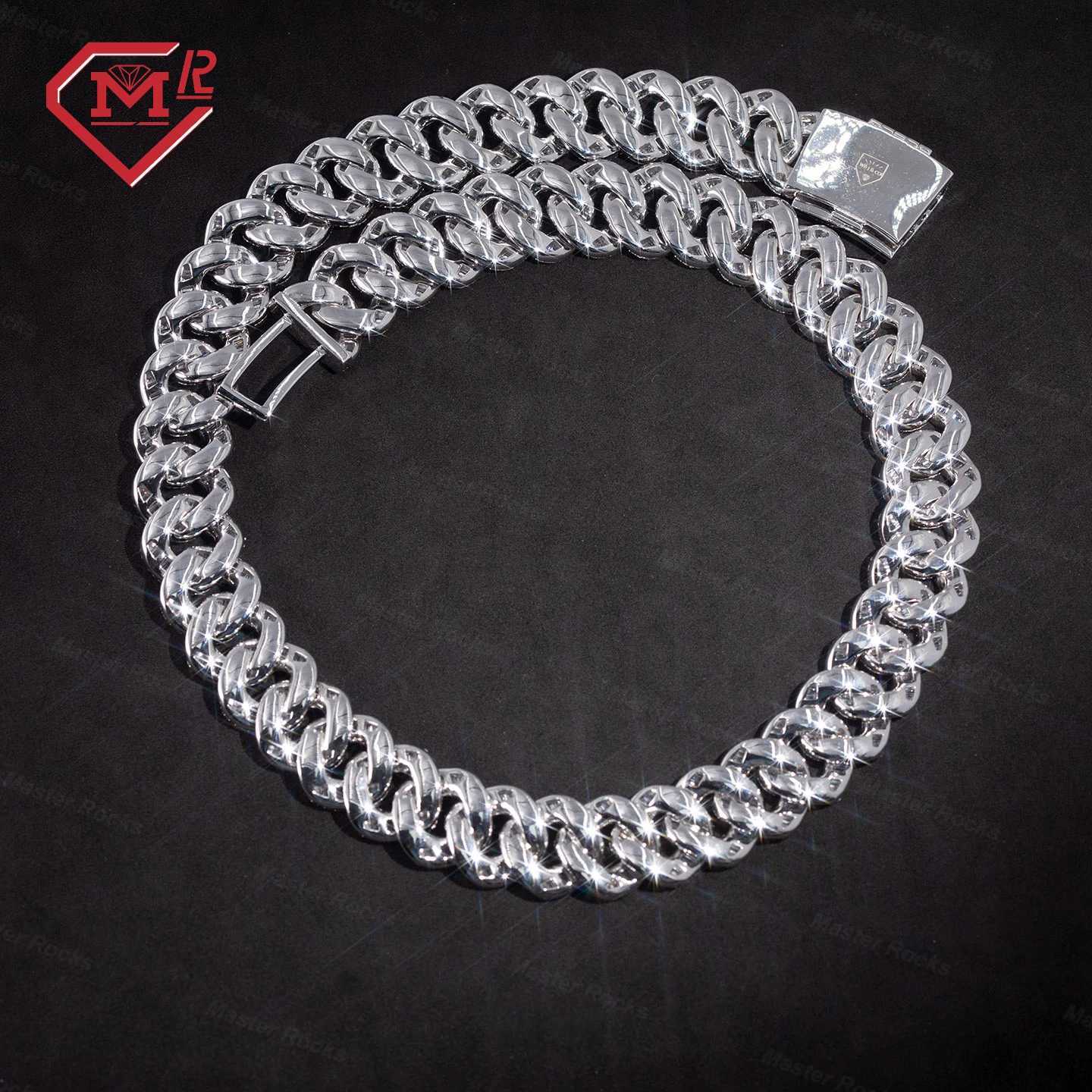 Iced Out Miami Cuban Link Chain Solid Silver 925 Men Hip Hop Bling 15mm Vvs1 D Moissanite Chain Baguette
