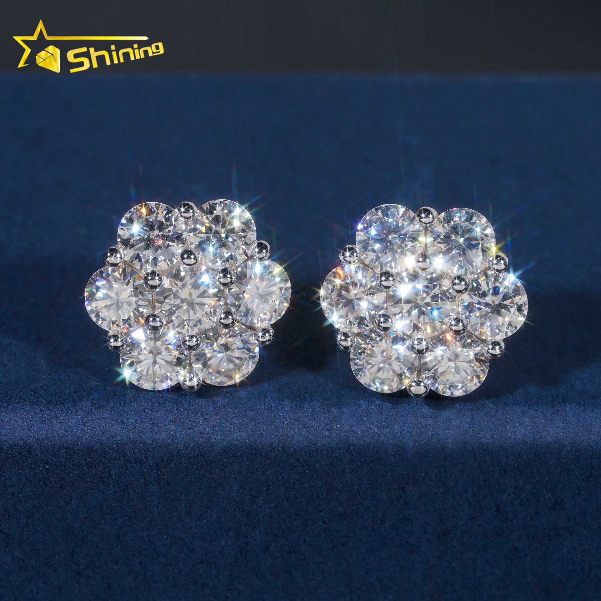 Hot Sale Trendy Cluster Flower Screw Back Stud Earrings 925 Silver Gold Plated Moissanite Pass Diamond Test Stud Earring