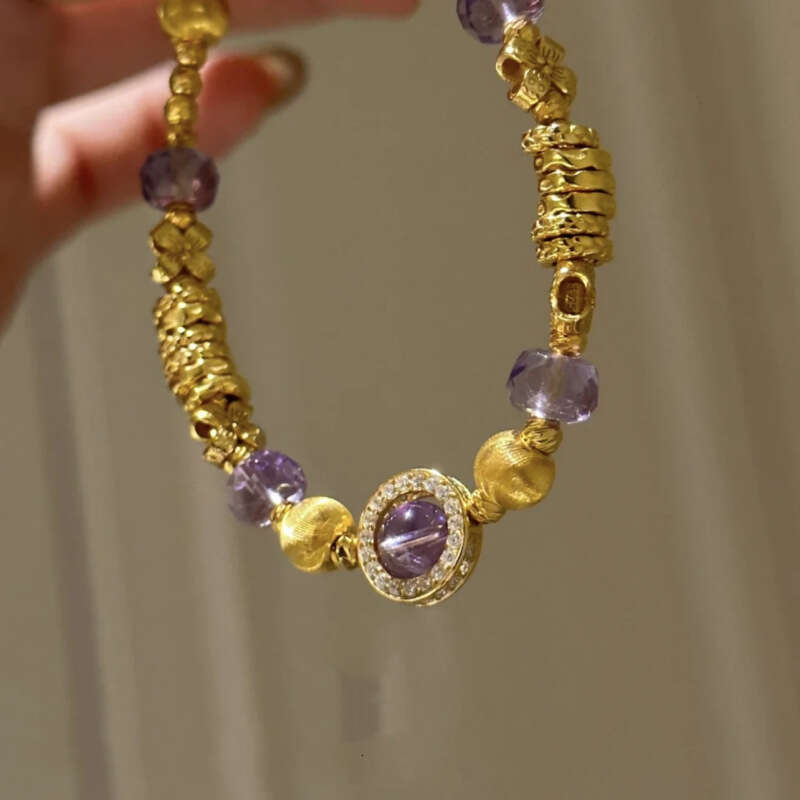 French style luxury natural amethyst wrapped bead designer bracelet high-end fashionable temperament plated with gold Wedding Gift Party Good designer