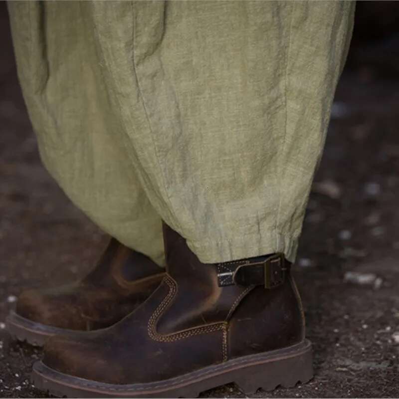 Women Chinese Style Bloomers Elastic Waist Autumn En Trouser 2024 New Solid Color Patchwork Pockets Pants