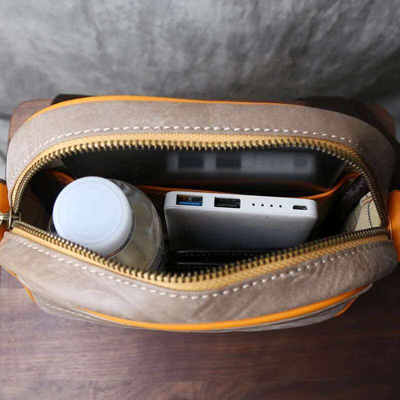 Genuine Leather Shoulder For Men's Casual Commuting Crossbody Frosted Cowhide Retro Style Contrasting Small Quare Bag