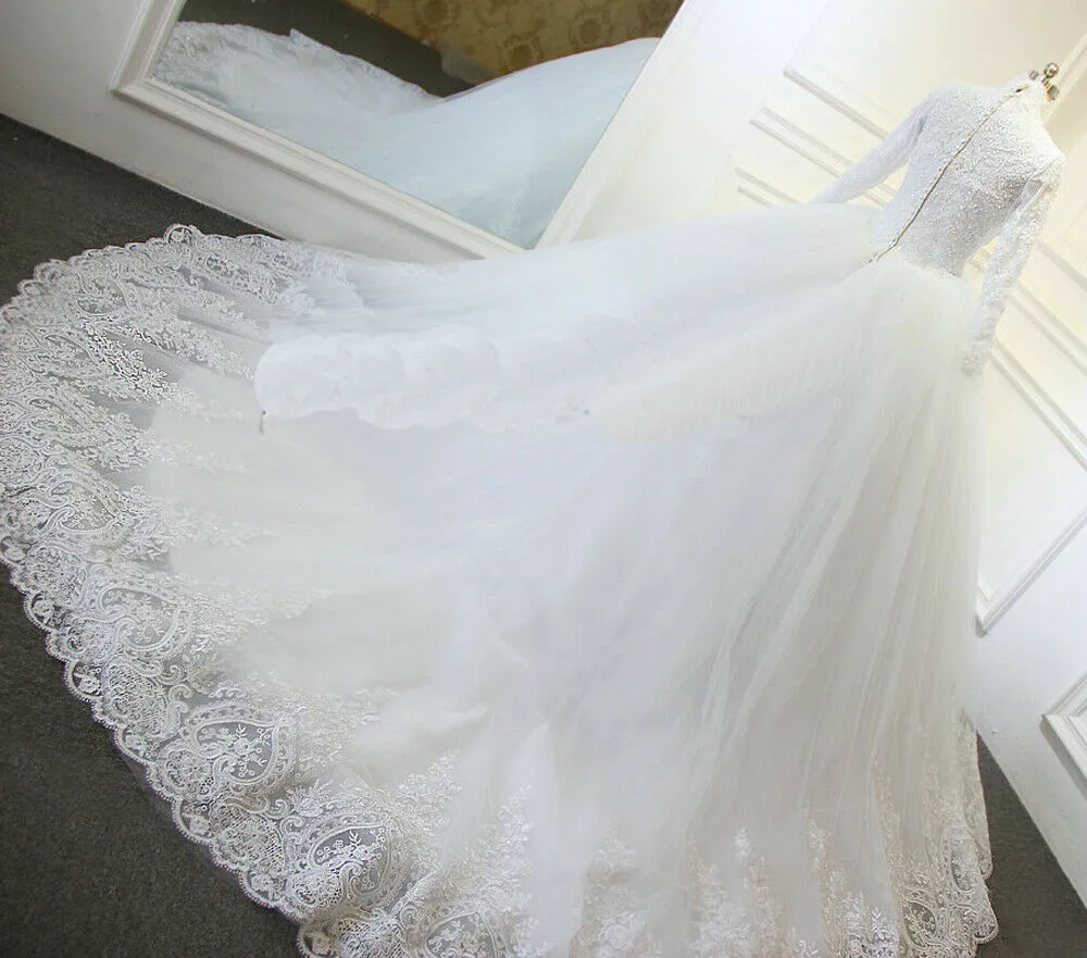 Modest Muslim Wedding Dresses Long Sleeves High Collar Ivory Princess Bridal Gown Lace Appliques Arabic Dubai Vestido De Novia 2025