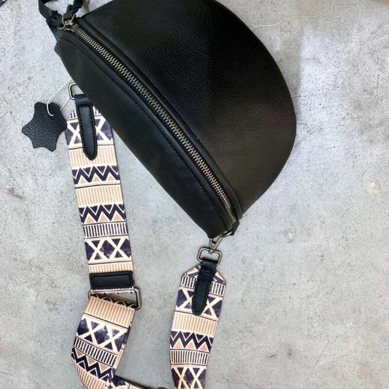 Genuine Leather Crossbody Women Half Round Wide Strap Messenger Cowhide Handbags Shoulder Bag