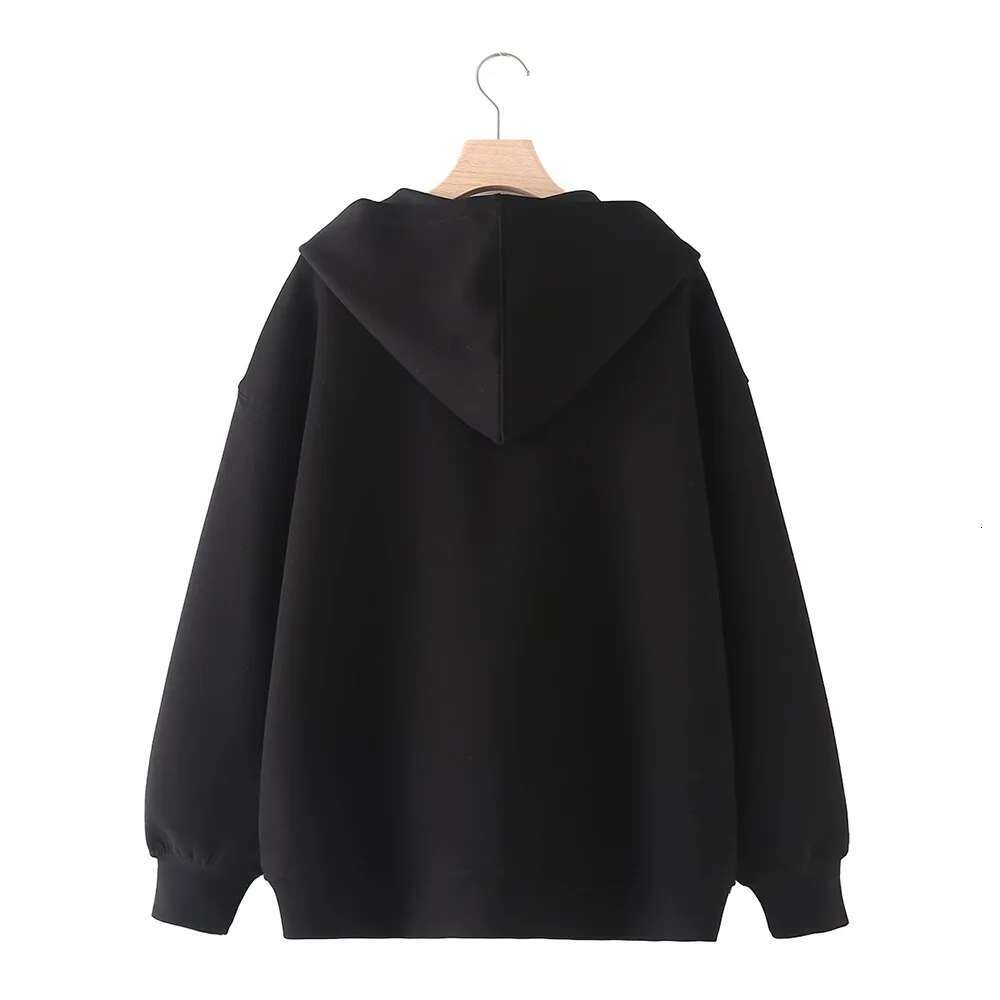 ZATT 2024 Autumn New Collection Simplicity Loose Casual Streetwear Easy Match Two Colors Hooded Zipper Women Sweatshirt Jacket