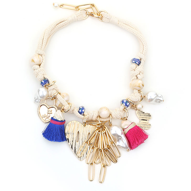 Bohemian Statement Beads&Hearts Necklace for Women Trendy Wedding Party Jewelry