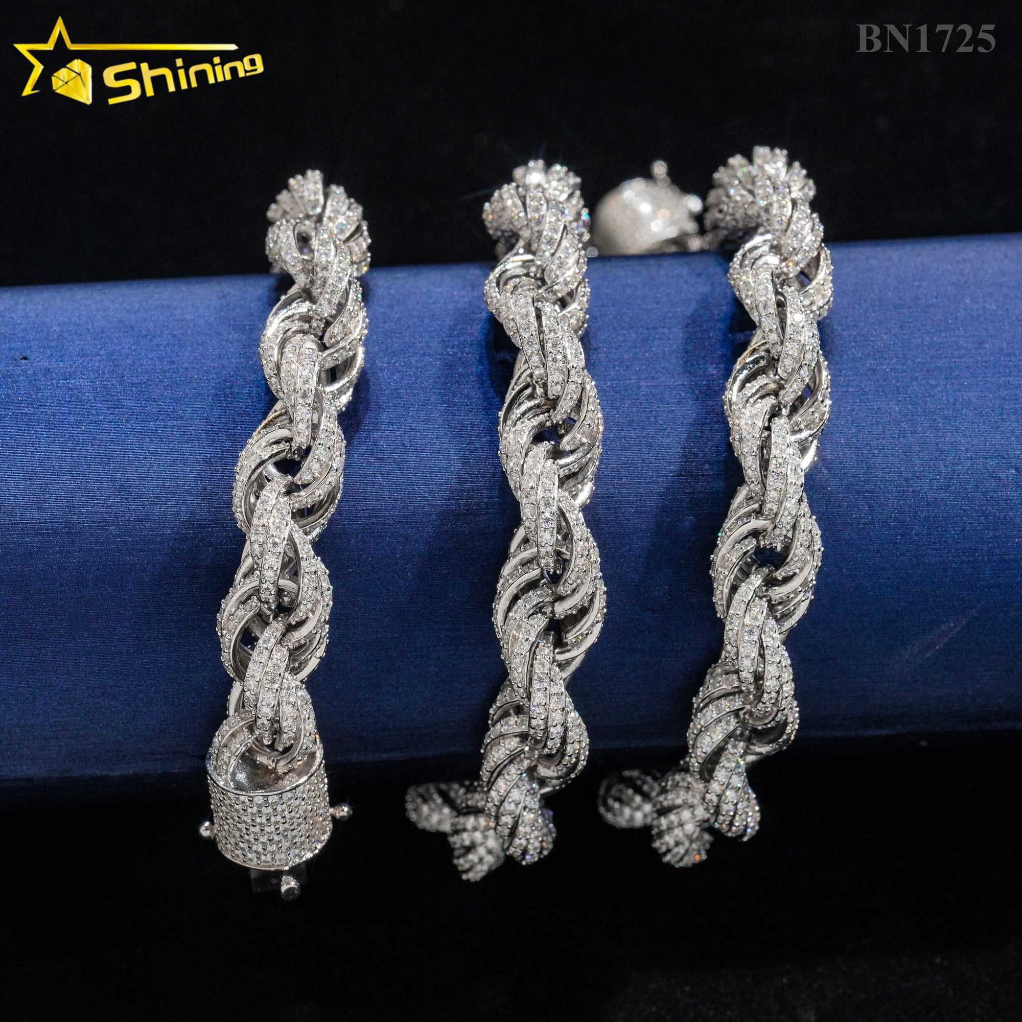 Fine Jewelry Hot Selling 10MM Diamond Cut 925 Silver Hip Hop Necklace Iced Out Moissanite Rope Chain