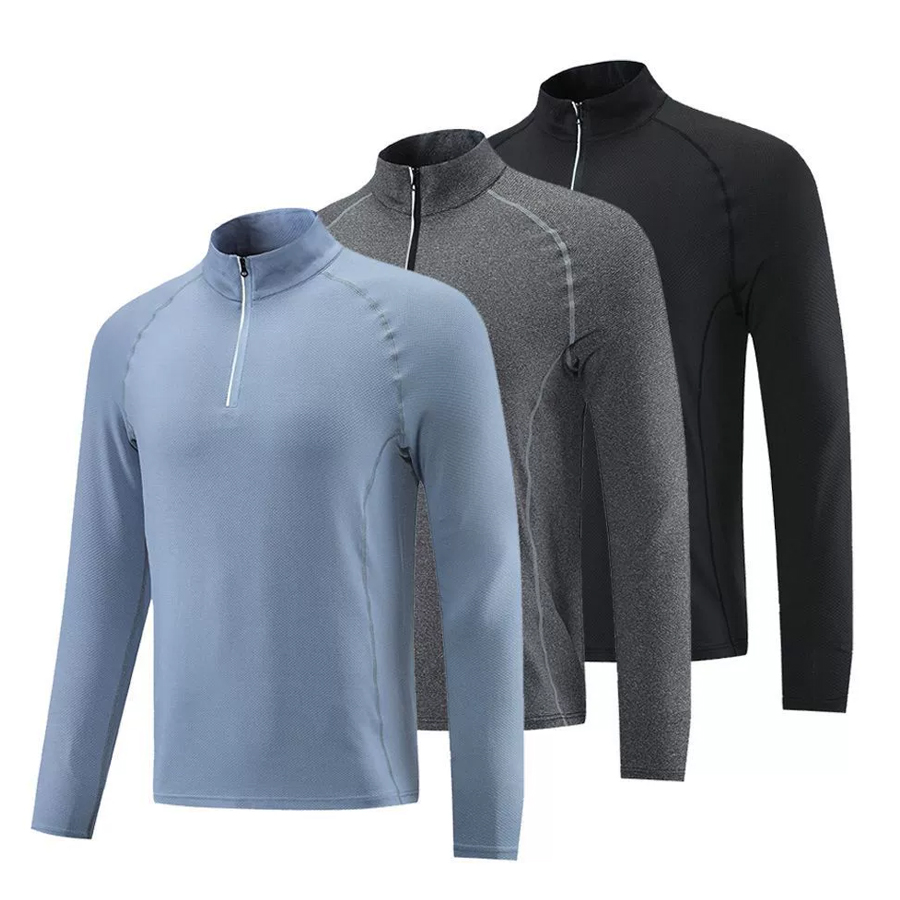 L-369 Men's Outdoor Long-Sleeve Sports Shirt - Quick-Dry, sports jacket for men, Breathable, Fitness Zipper Stand Collar Top for Autumn & Winter