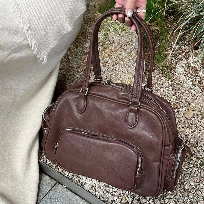 Vintage Tote Bags For Women Designer Handbags Purses 2024 New In PU Leather Top Handle Multiple Pockets Underarm Shoulder