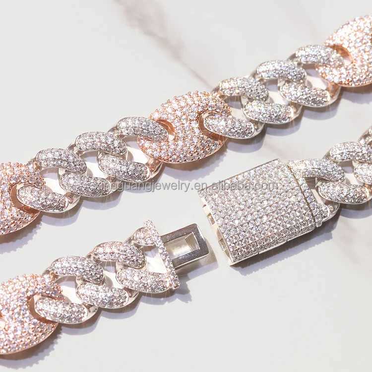 Custom d Color Vvs Moissanite Hip Hop Link Necklace 15mm Sterling Silver with Gra Certificate Gold Plated Cuban Link Chain