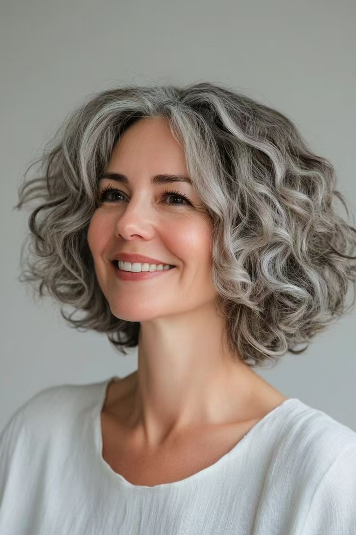Salt and pepper curly bob Gray wigs human hair grey lace front wig