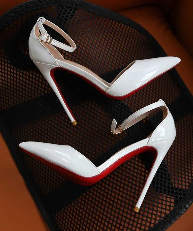 New red soled white high-heeled shoes with a straight strap for professional wen patent leather cfortable single shoes Y250215