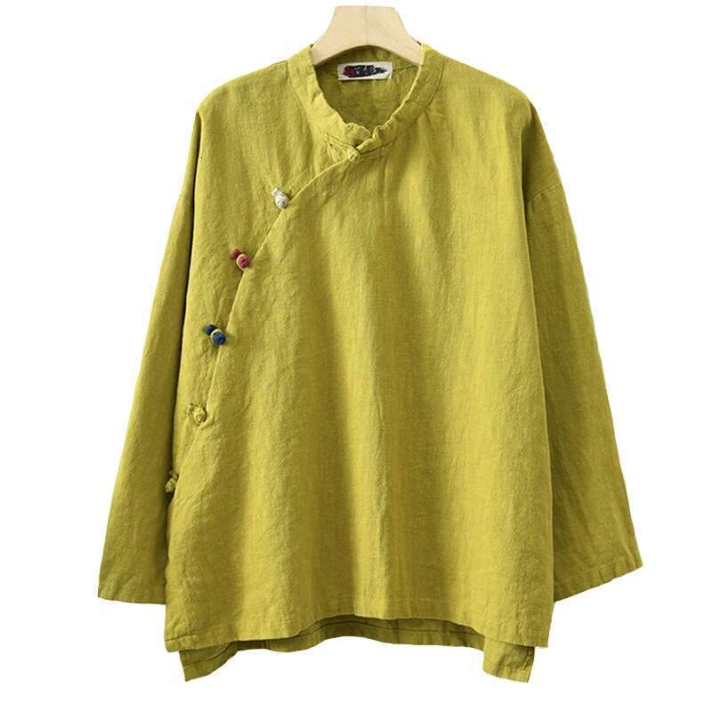 Women Vintage Cotton En And Tops Stand Long Sleeve 2025 Spring New Chinese Style Button Loose Blouses Shirts