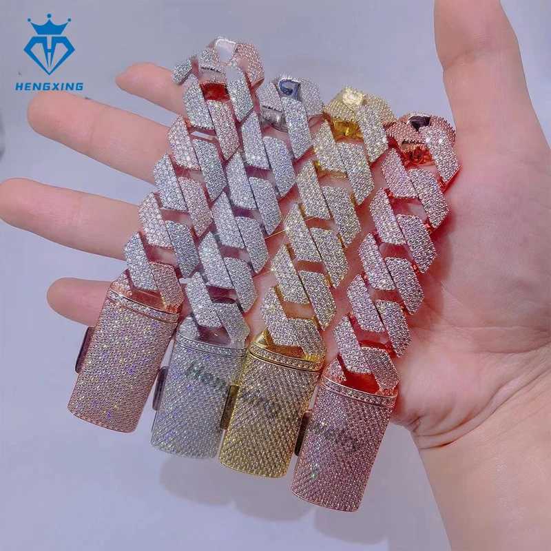 Hip Hop Jewelry 18mm Iced Out Cuban Chain Necklace Gold Plated Moissanite Cuban Link Chain and Bracelet