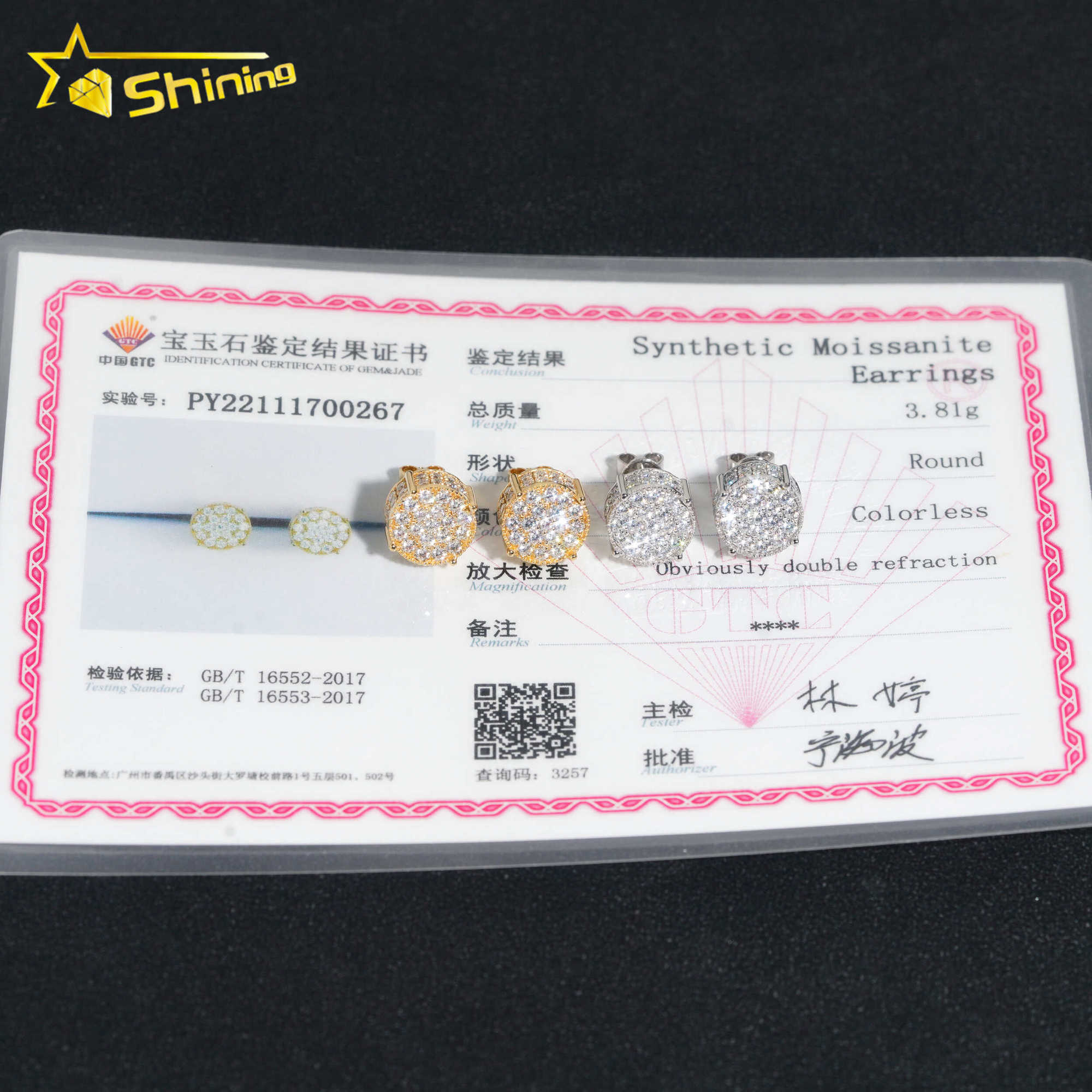 Luxury 10K Solid Gold Earrings 10mm Cluster Moissanite Diamond Ear Studs for Men and Women