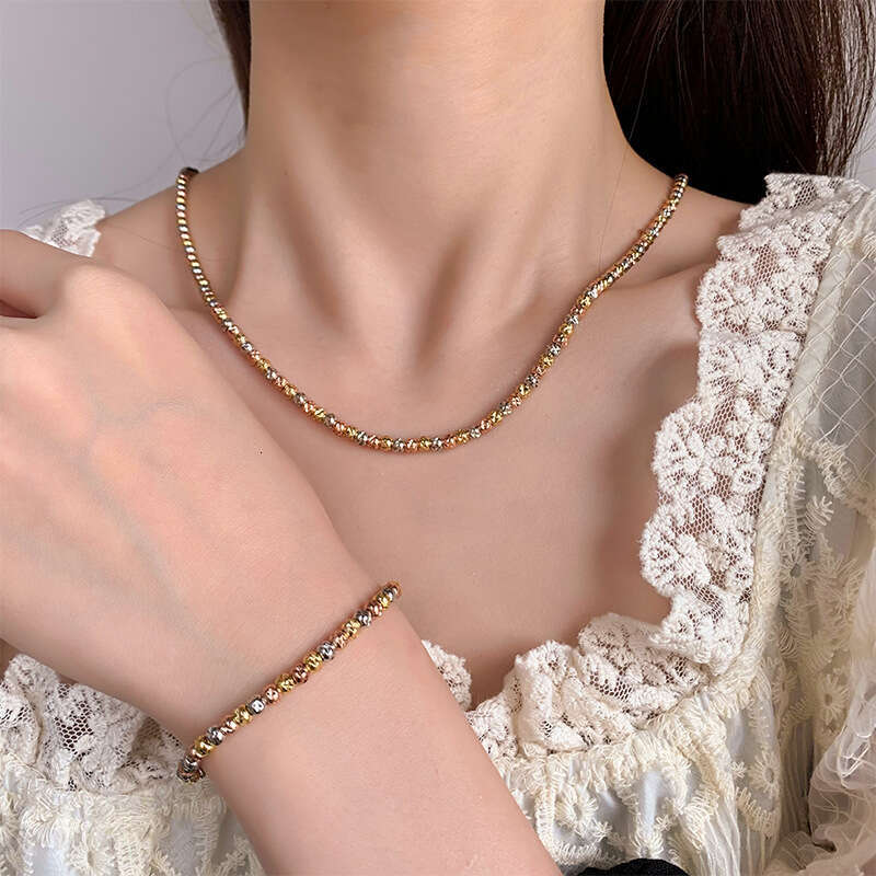 2025 New Designer high-end necklace bracelet jewelry set luxury retro electroplated gold round 3mm bead chain set designer for women Party gift weddin